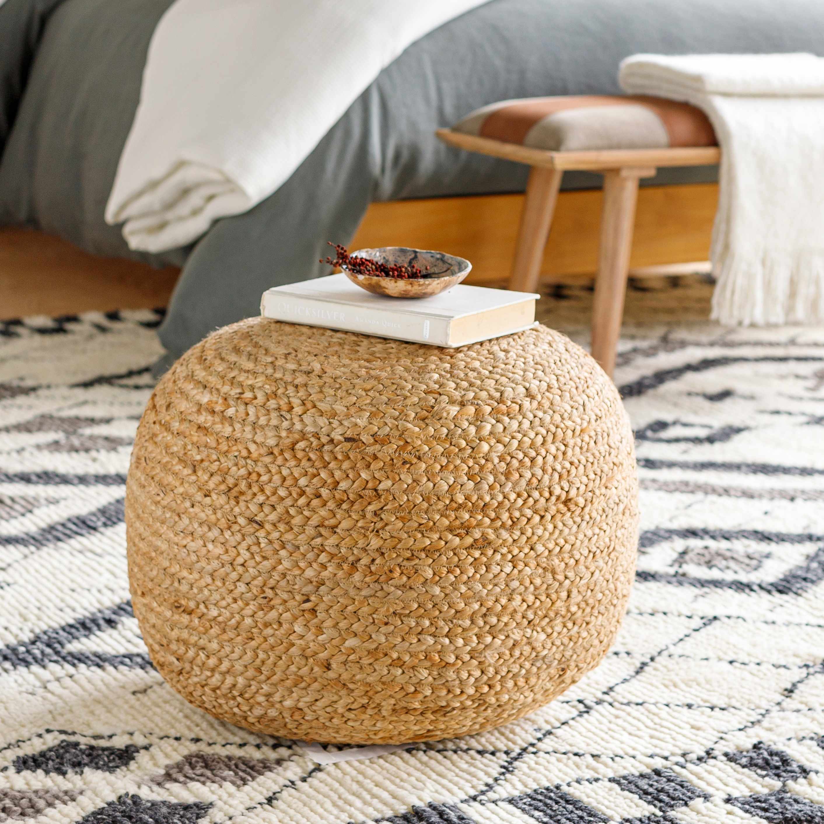 Kaumakani Knitted Jute Round Pouf - The Peony Haus