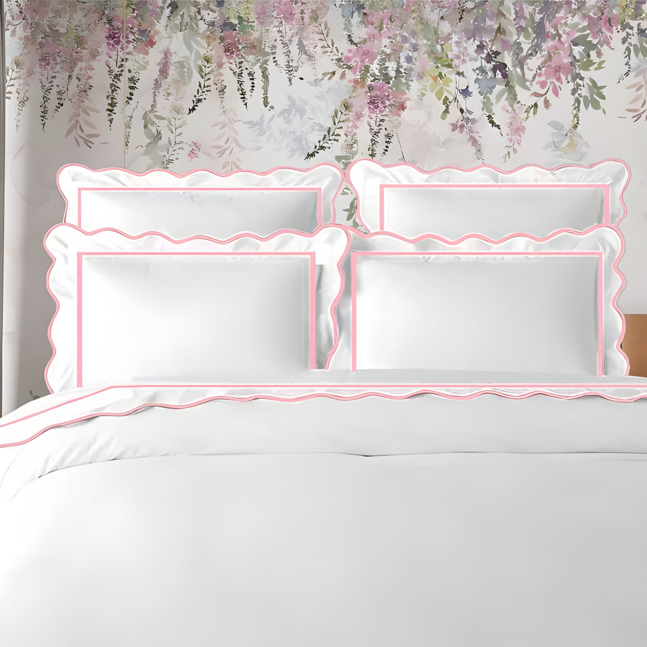 400TC Cotton Scallop Embroidery & Border Sateen Solid Duvet Cover Set - The Peony Haus