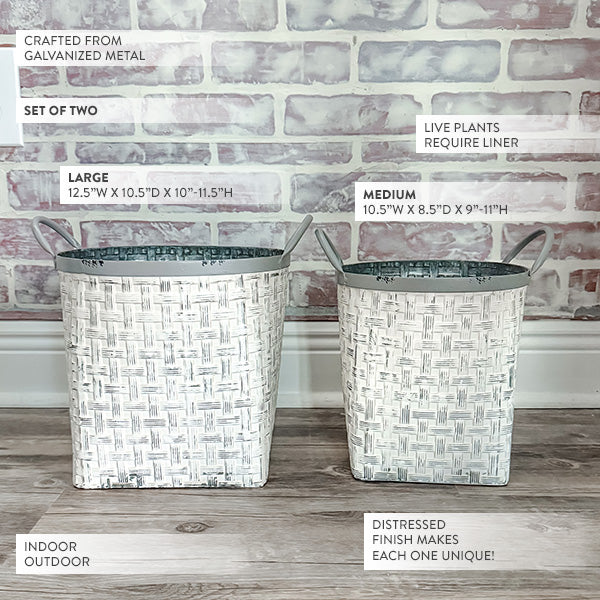 Whitewashed Woven Metal Baskets, Set of 2 - The Peony Haus