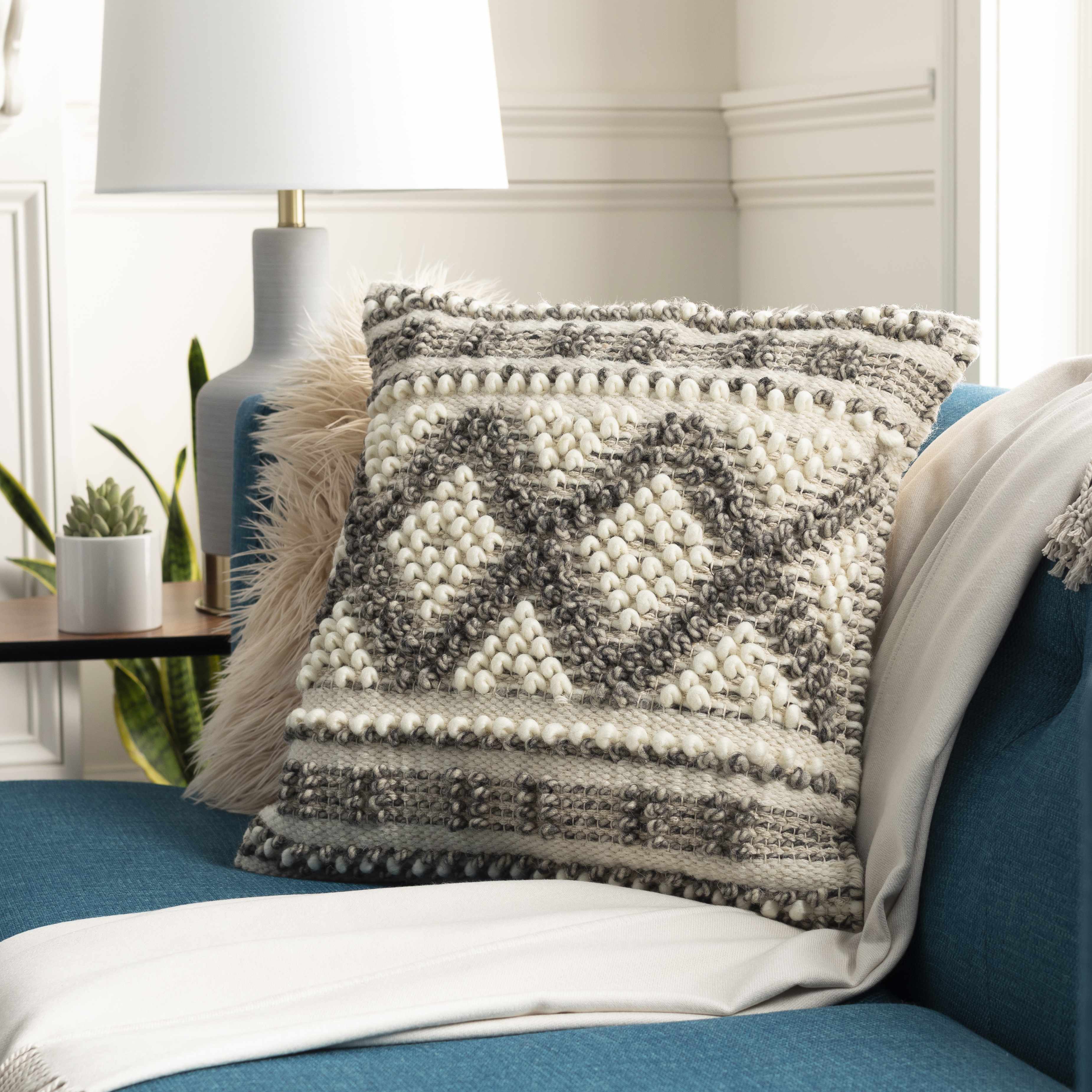 Sagamore Cream Trellis Wool&Cotton Throw Pillow - The Peony Haus