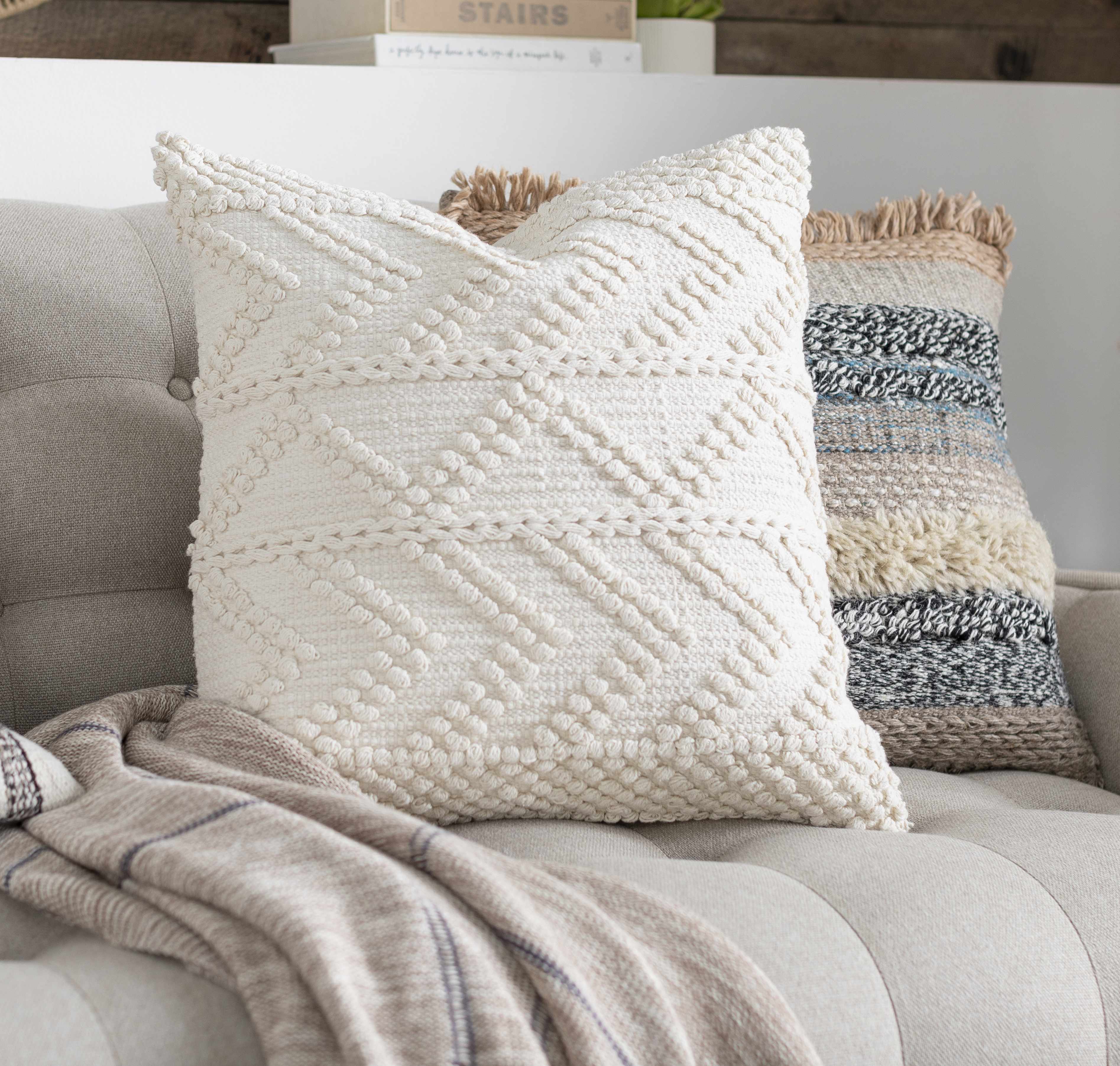 Sumiton White Textured Crochet Cotton Throw Pillow - The Peony Haus
