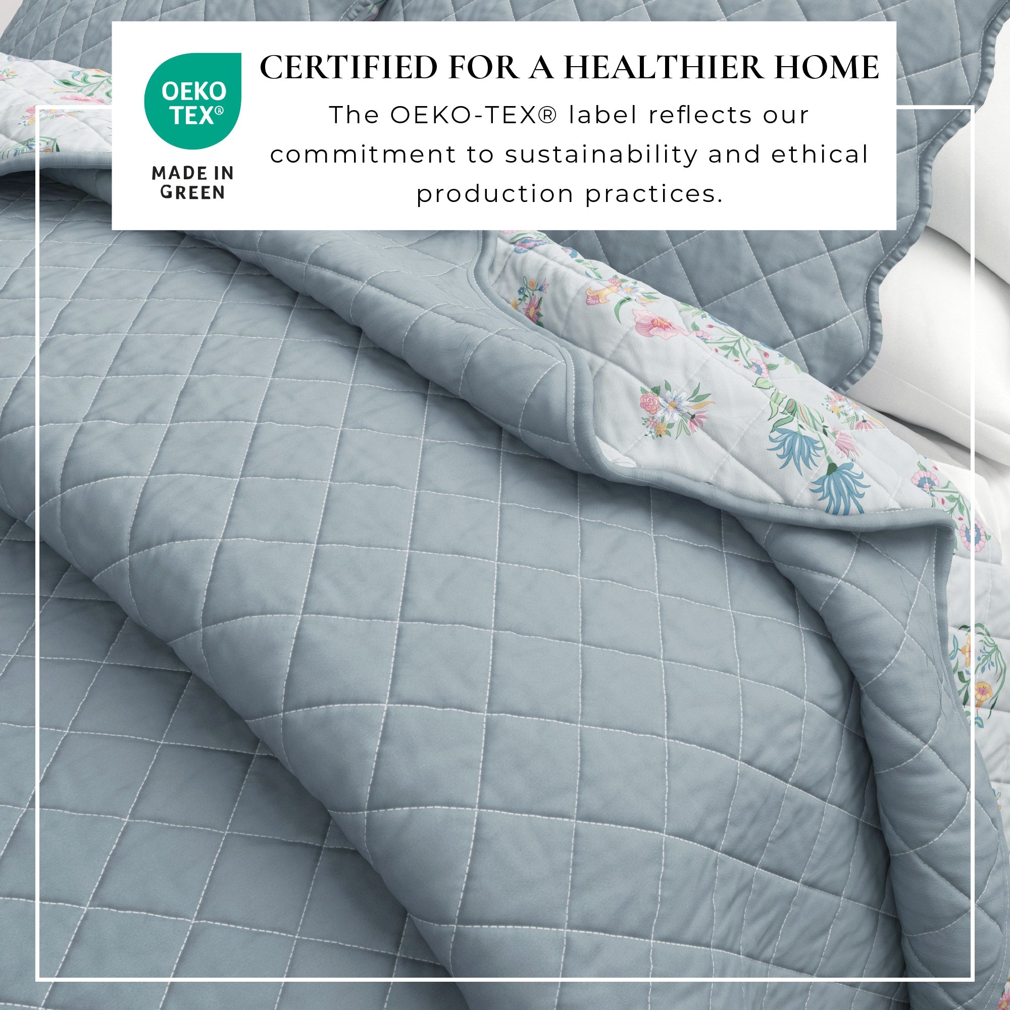 Floral Print & Scallopeded Edge Cotton Quilt Set - Katrin Collection - The Peony Haus