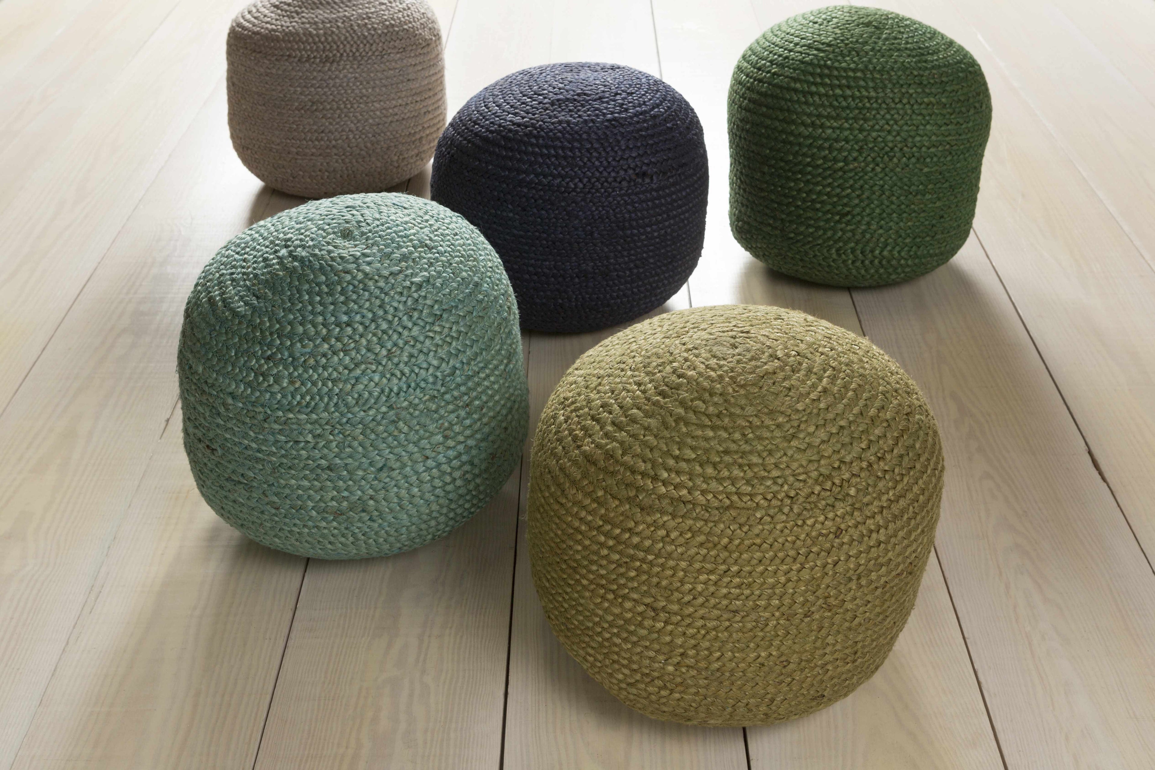 Gail Navy Jute Knitted Pouf - The Peony Haus
