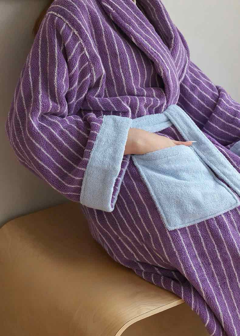 Ultra Soft Dopamine Stripe Bathrobe - 100% Organic Long-stapled Cotton - The Peony Haus
