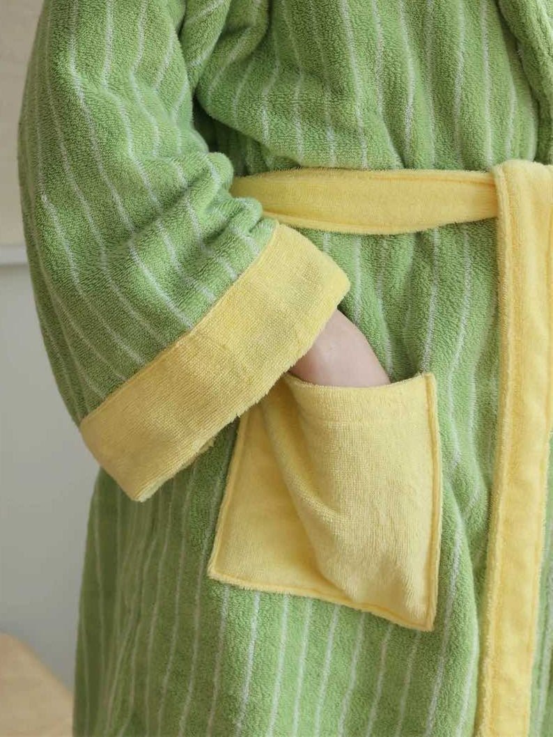 Ultra Soft Dopamine Stripe Bathrobe - 100% Organic Long-stapled Cotton - The Peony Haus