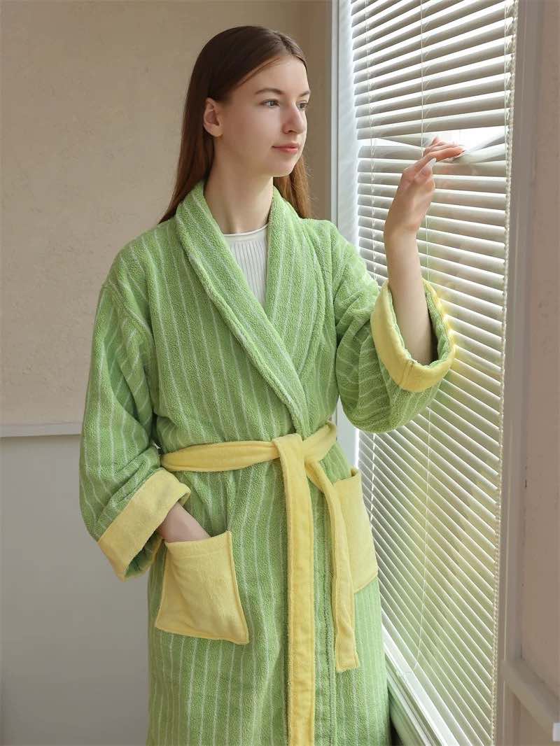 Ultra Soft Dopamine Stripe Bathrobe - 100% Organic Long-stapled Cotton - The Peony Haus