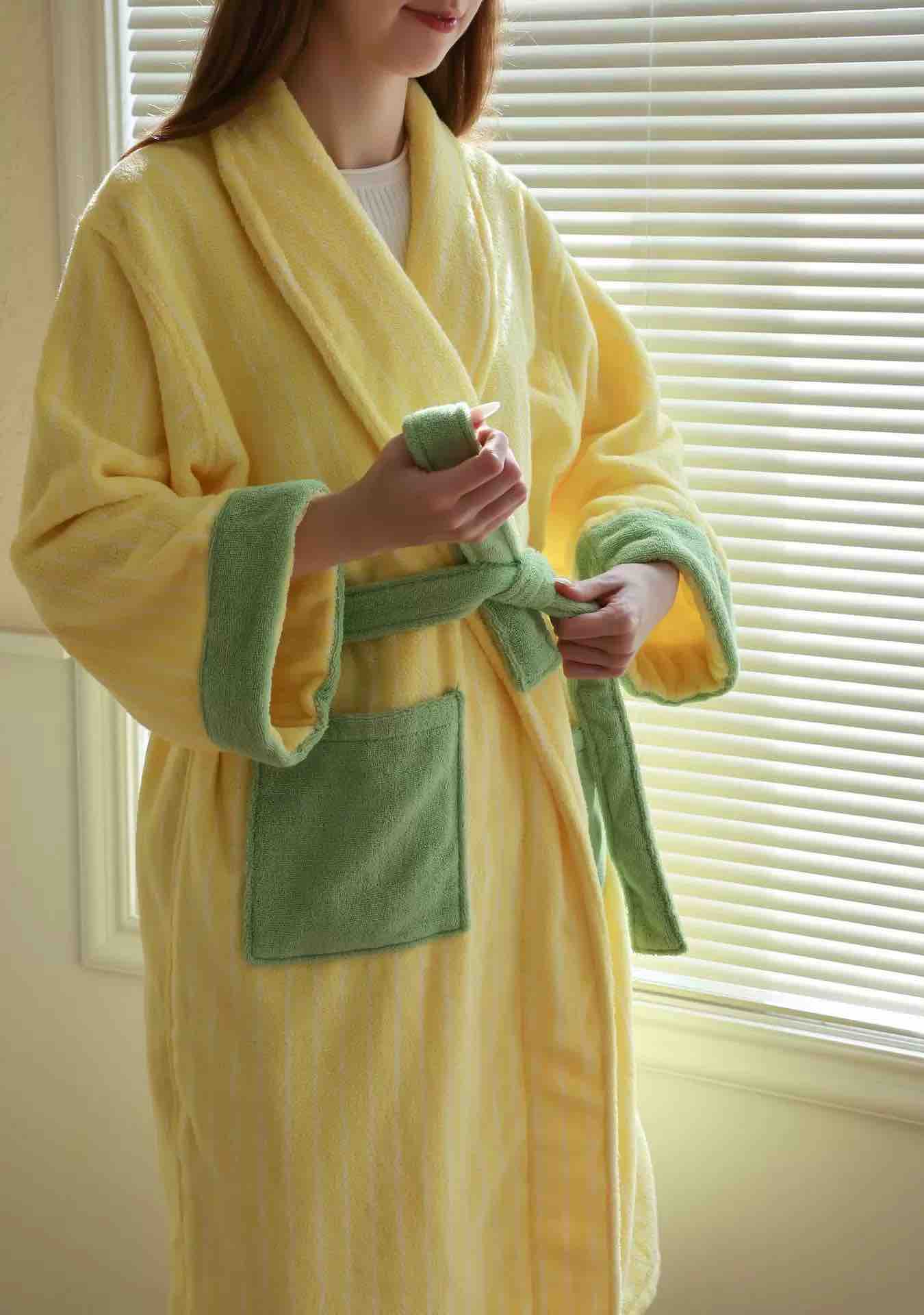 Ultra Soft Dopamine Stripe Bathrobe - 100% Organic Long-stapled Cotton - The Peony Haus