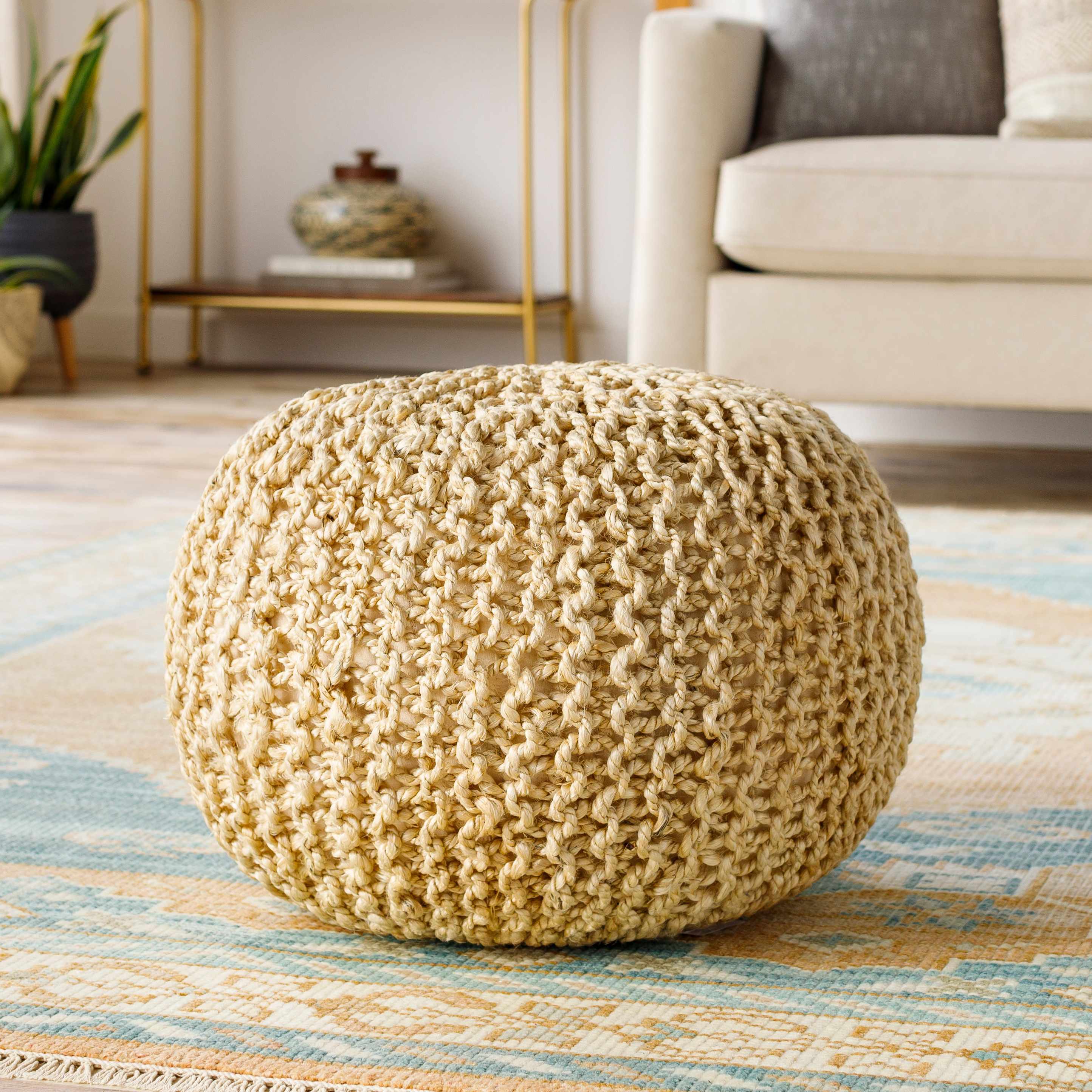 Watseka Jute Knitted Pouf - The Peony Haus