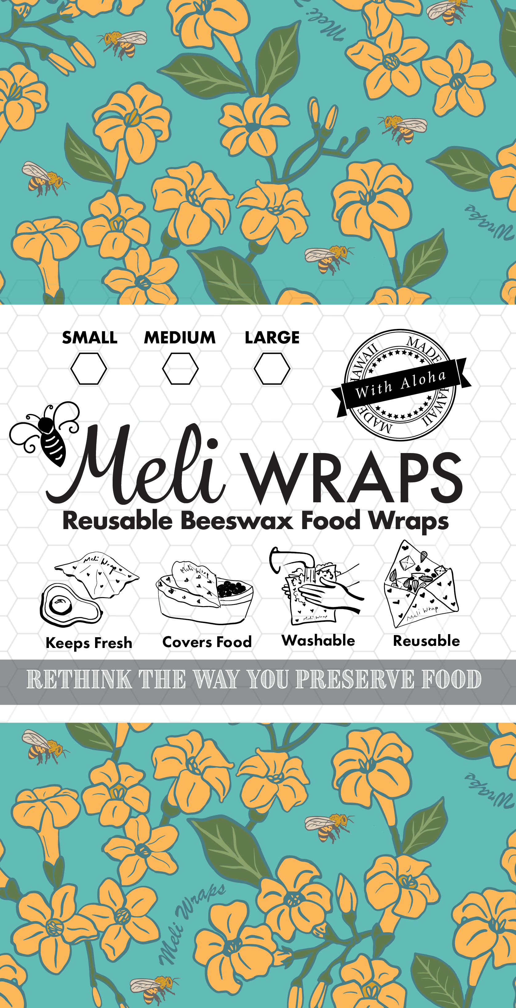 Beeswax Food Wrap - Puakenikeni Print - The Peony Haus