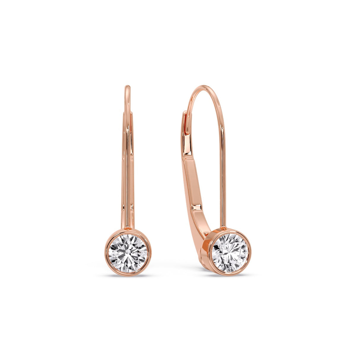 Lever Back Bezel Set Round Diamond Earrings