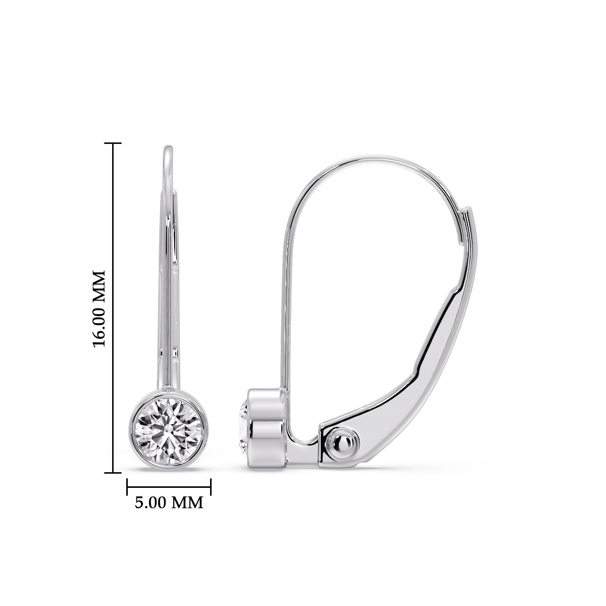 Lever Back Bezel Set Round Diamond Earrings