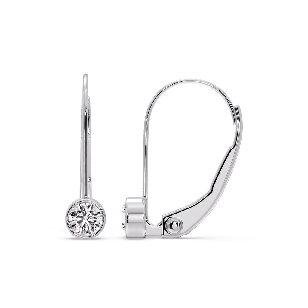 Lever Back Bezel Set Round Diamond Earrings