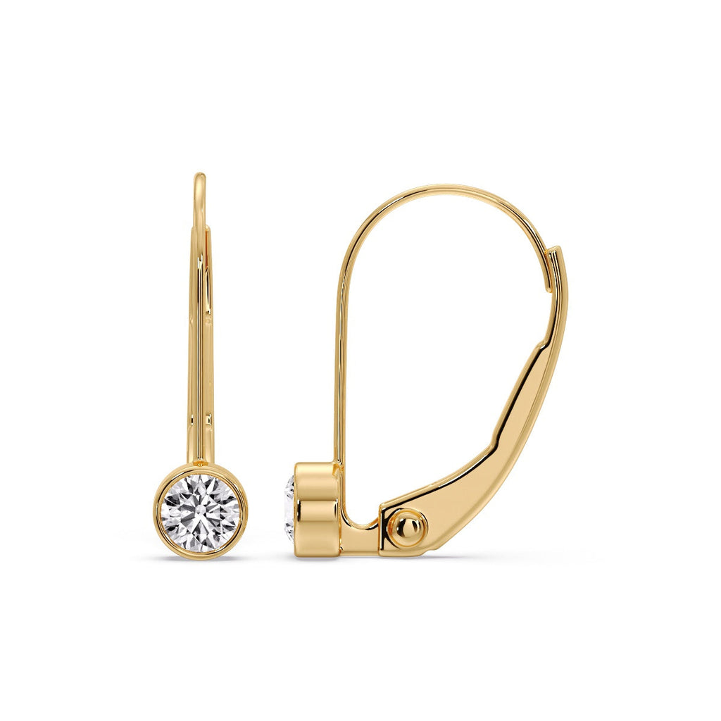 Lever Back Bezel Set Round Diamond Earrings