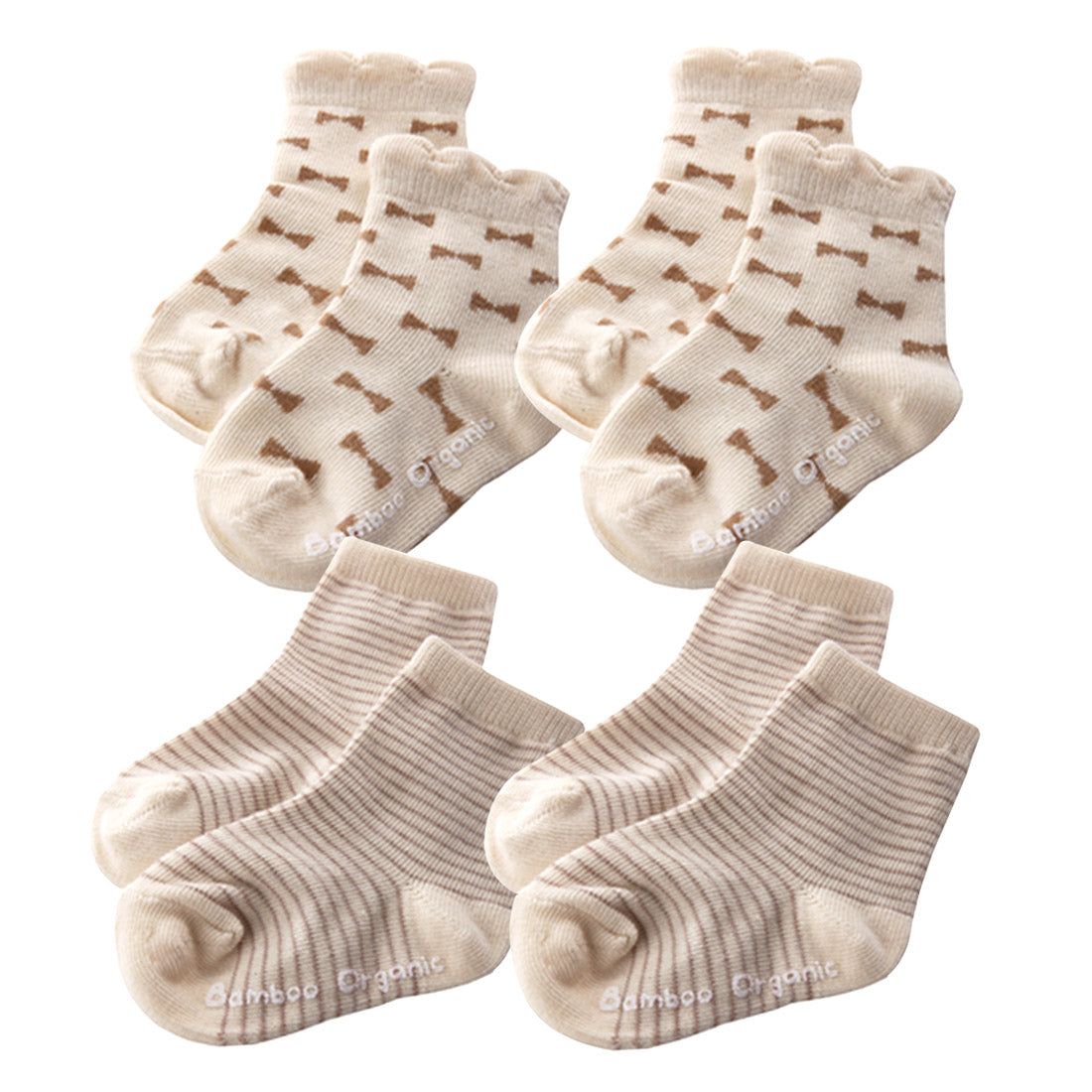 Hipzoo Organic Cotton Baby Socks Set - Stripes & Ribbon Pattern 1pc