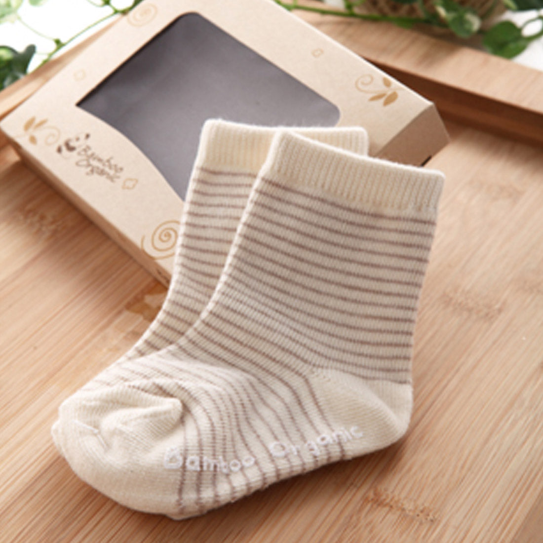 Hipzoo Organic Cotton Baby Socks Set - Stripes & Ribbon Pattern 1pc