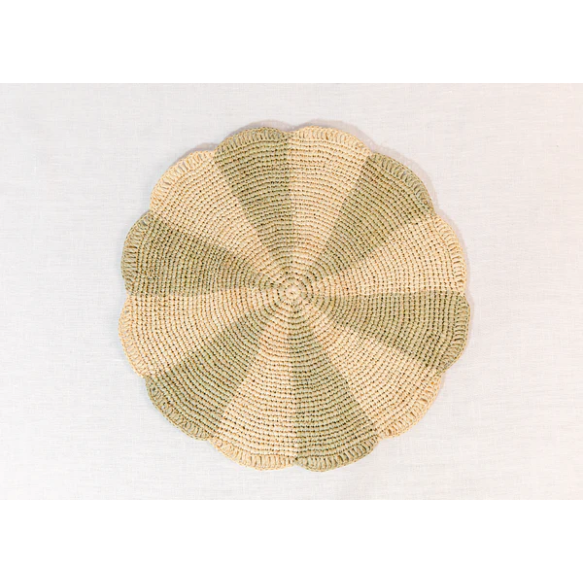 Pinwheel Olive Placemat, raffia tabletop