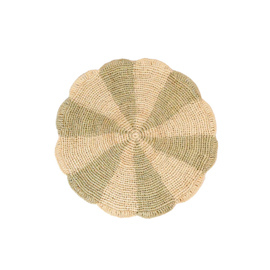 Pinwheel Olive Placemat, raffia tabletop