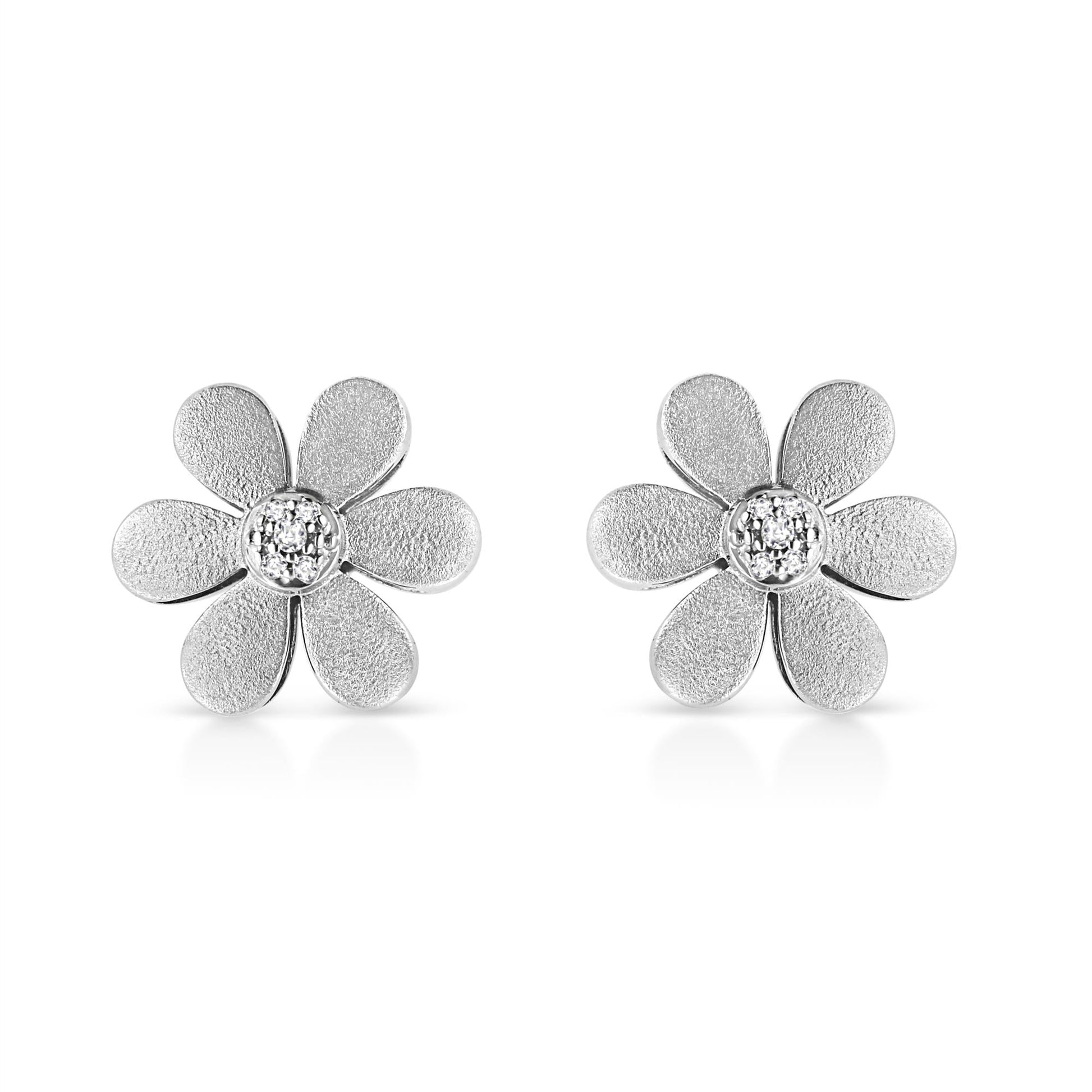 Sterling Silver Diamond Accent Flower Stud Earrings - The Peony Haus
