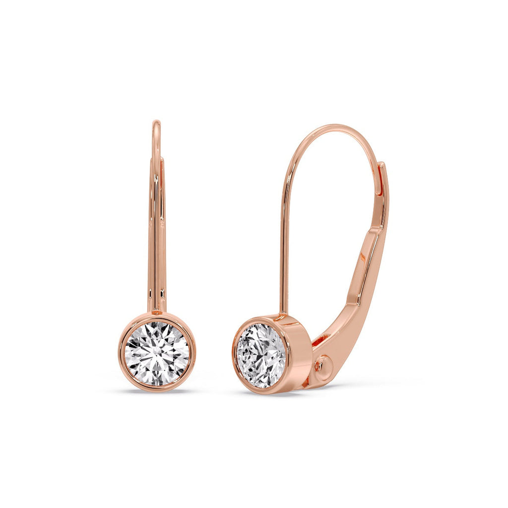 Lever Back Bezel Set Round Diamond Earrings