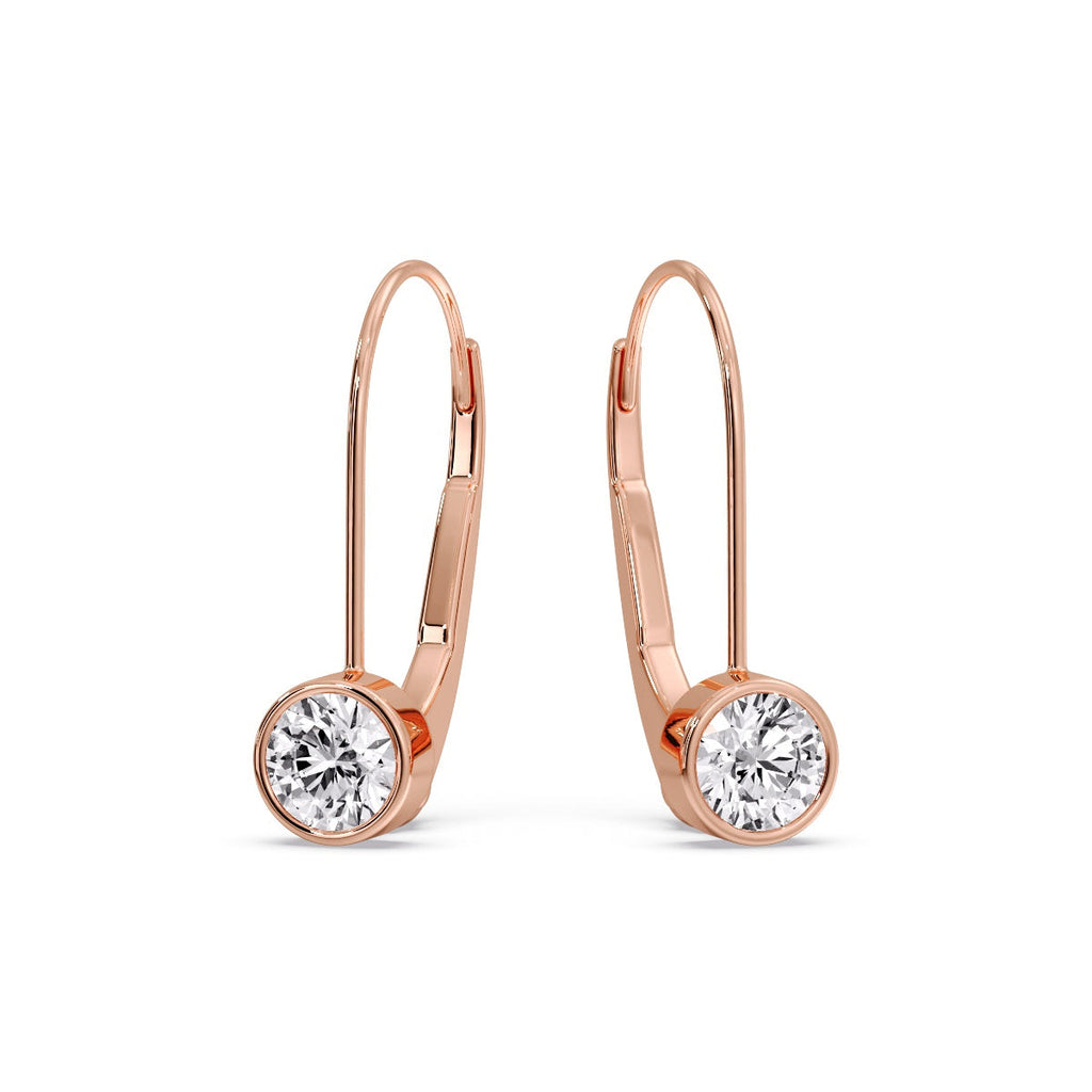 Lever Back Bezel Set Round Diamond Earrings