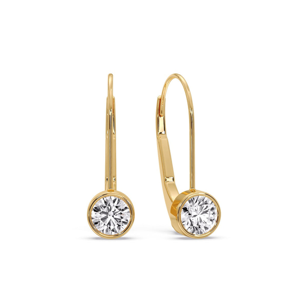 Lever Back Bezel Set Round Diamond Earrings