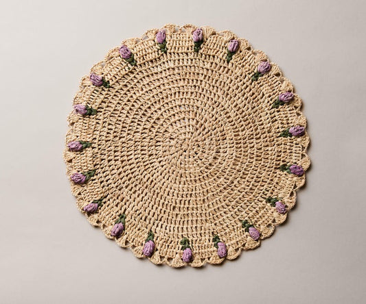 Tulip Floral Placemat – Hand-Crocheted Raffia – Spring Table Decor – Easter Table Setting – Handmade by Artisans in Madagascar