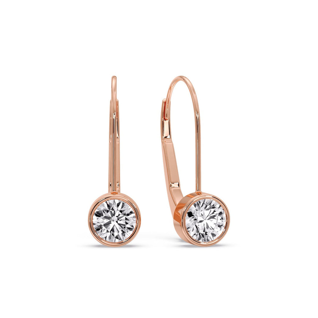 Lever Back Bezel Set Round Diamond Earrings