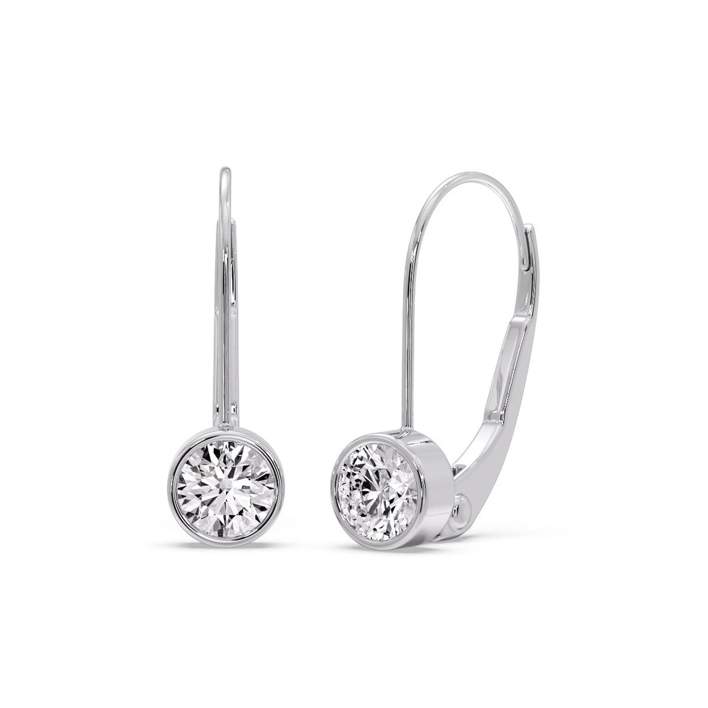 Lever Back Bezel Set Round Diamond Earrings