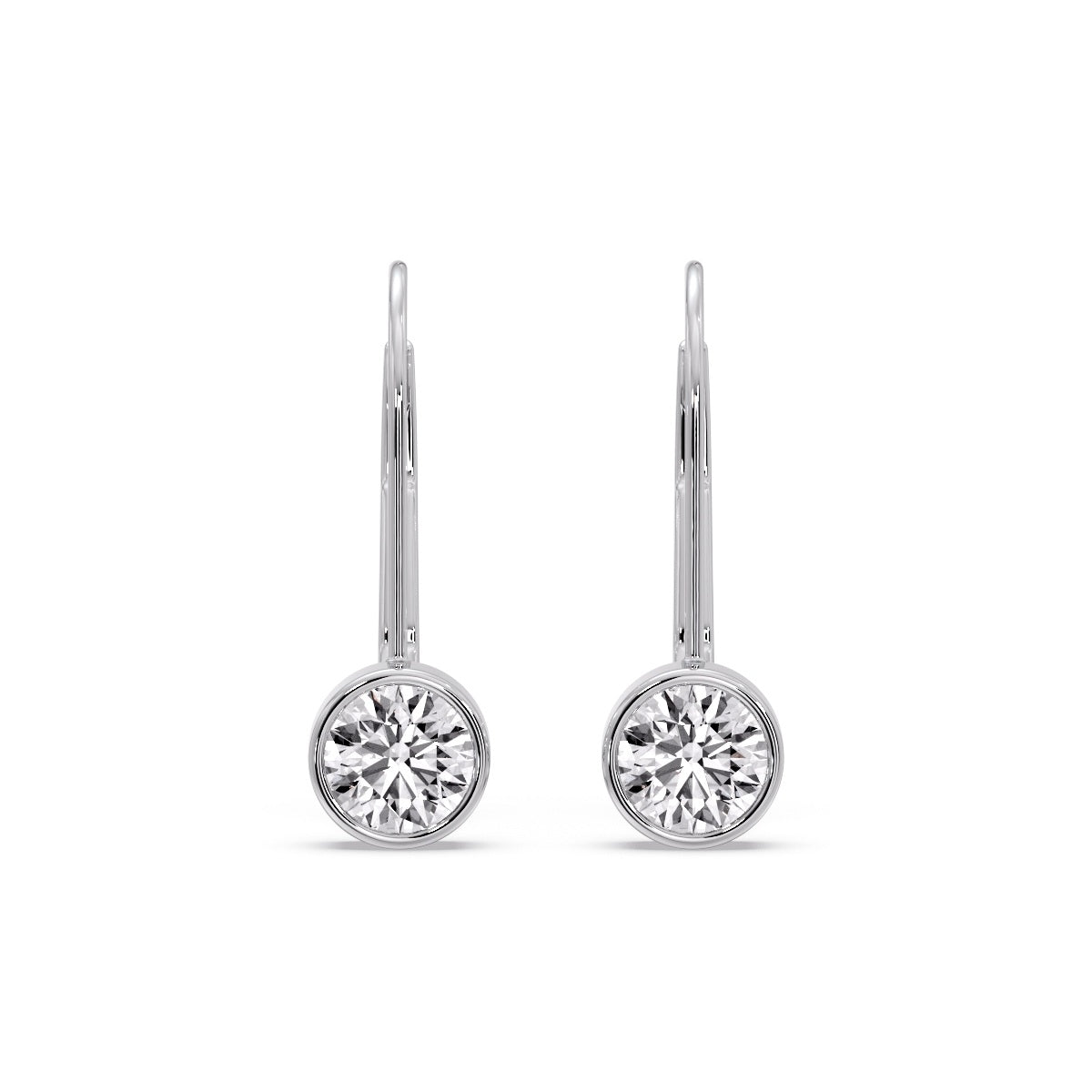 Lever Back Bezel Set Round Diamond Earrings