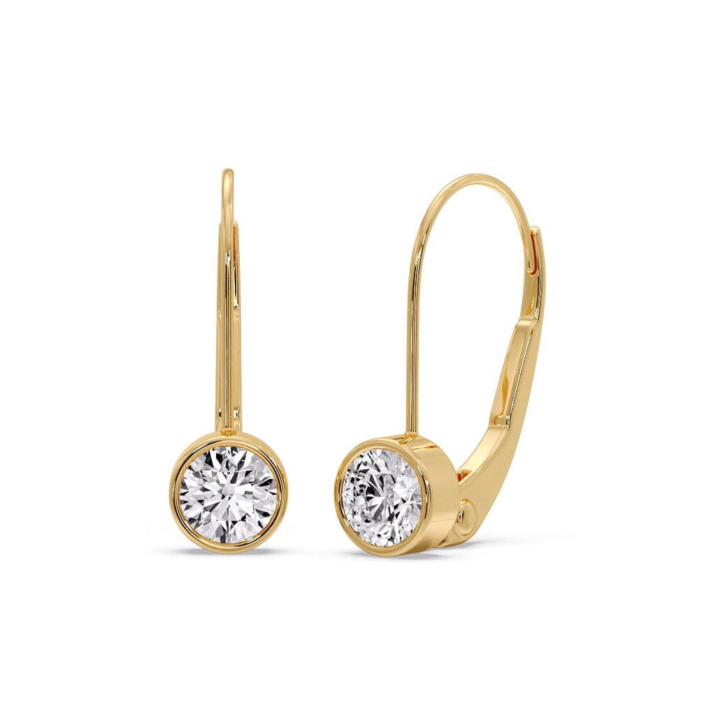 Lever Back Bezel Set Round Diamond Earrings