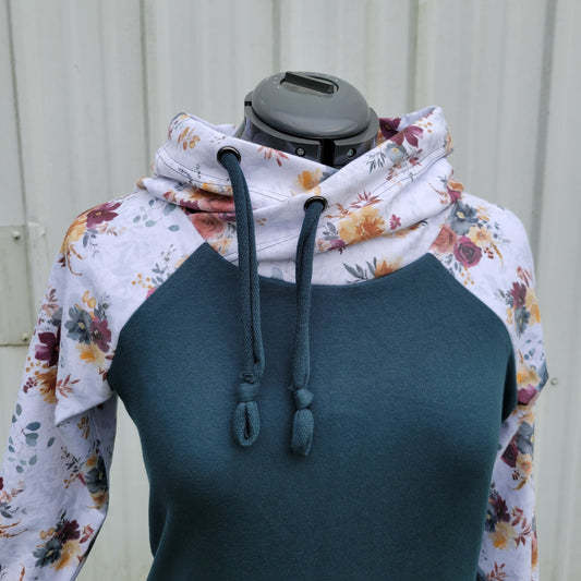 Women's Blue Fall Floral Hoodie - 95% Cotton