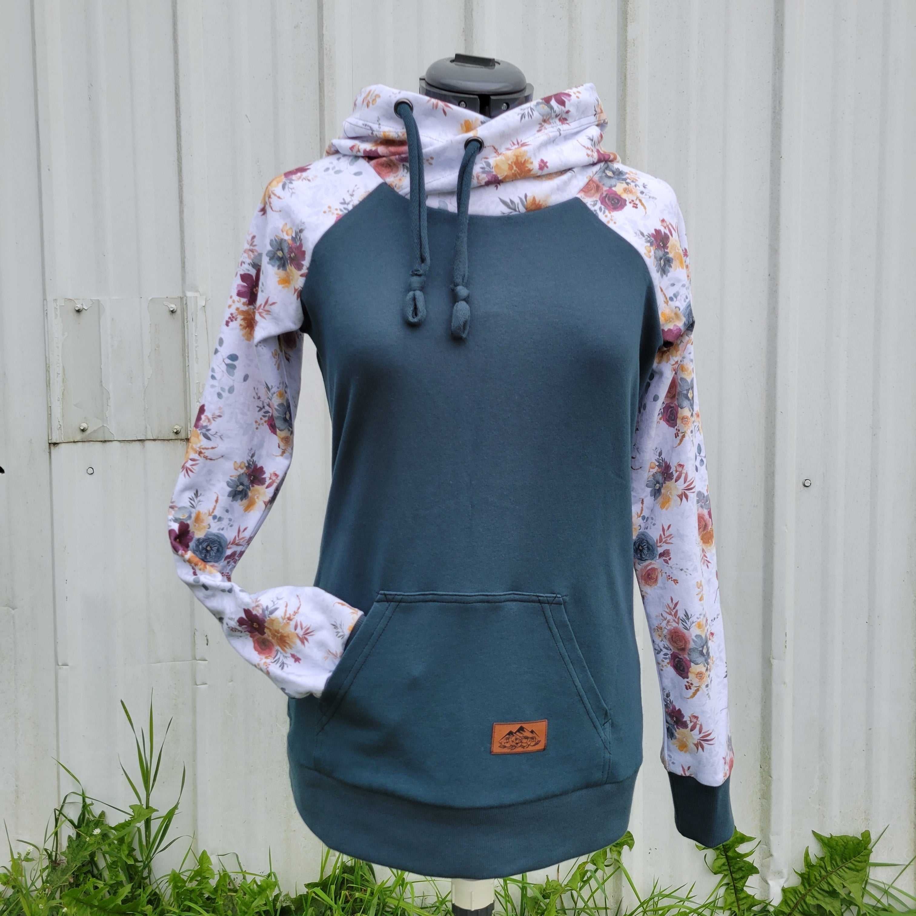 Women's Blue Fall Floral Hoodie - 95% Cotton