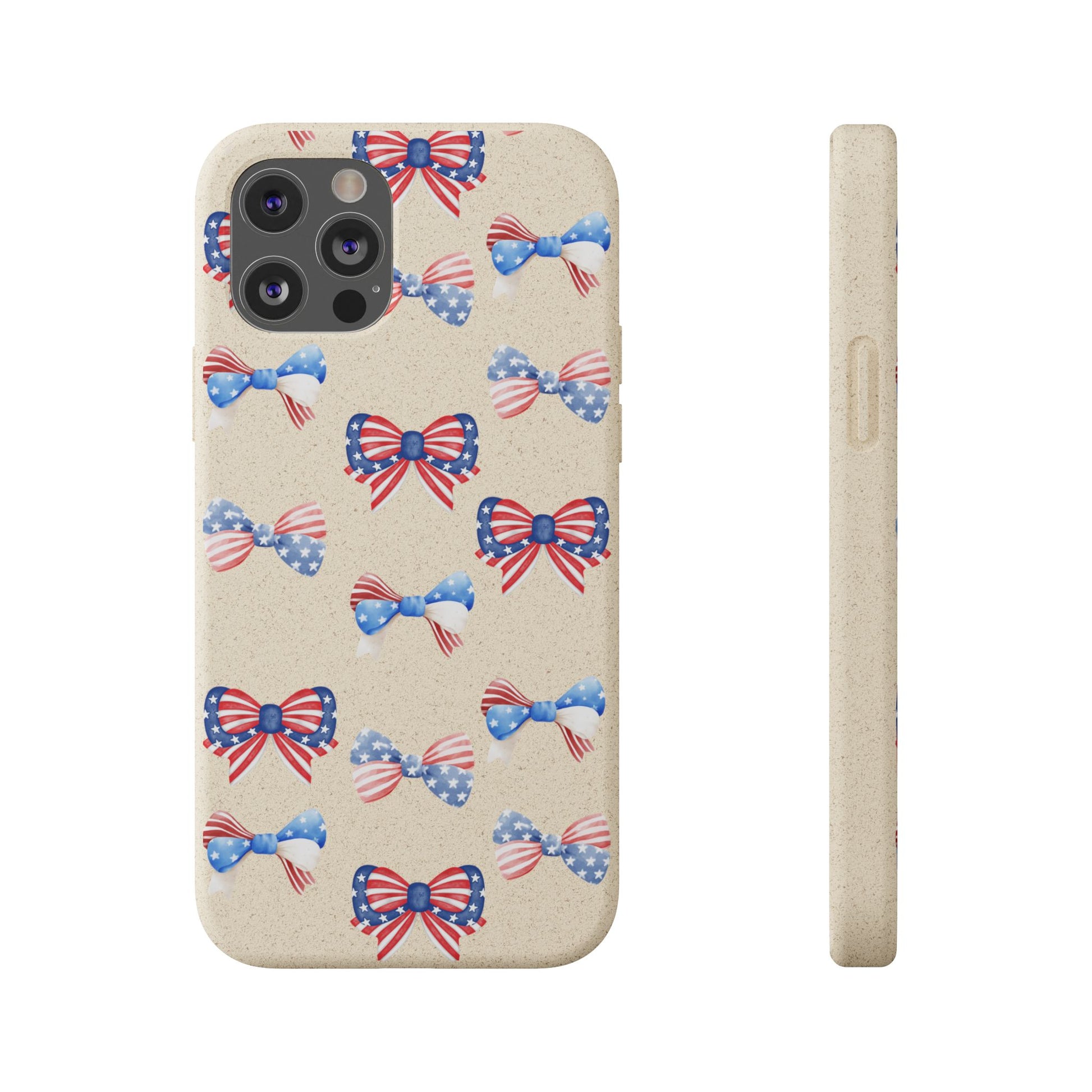 Red, White & Blue Bow Phone Case, Eco-Friendly Cell Phone Cover, Patriotic Biodegradable Case, USA Independence Day Gift, Summer Celebration - The Peony Haus