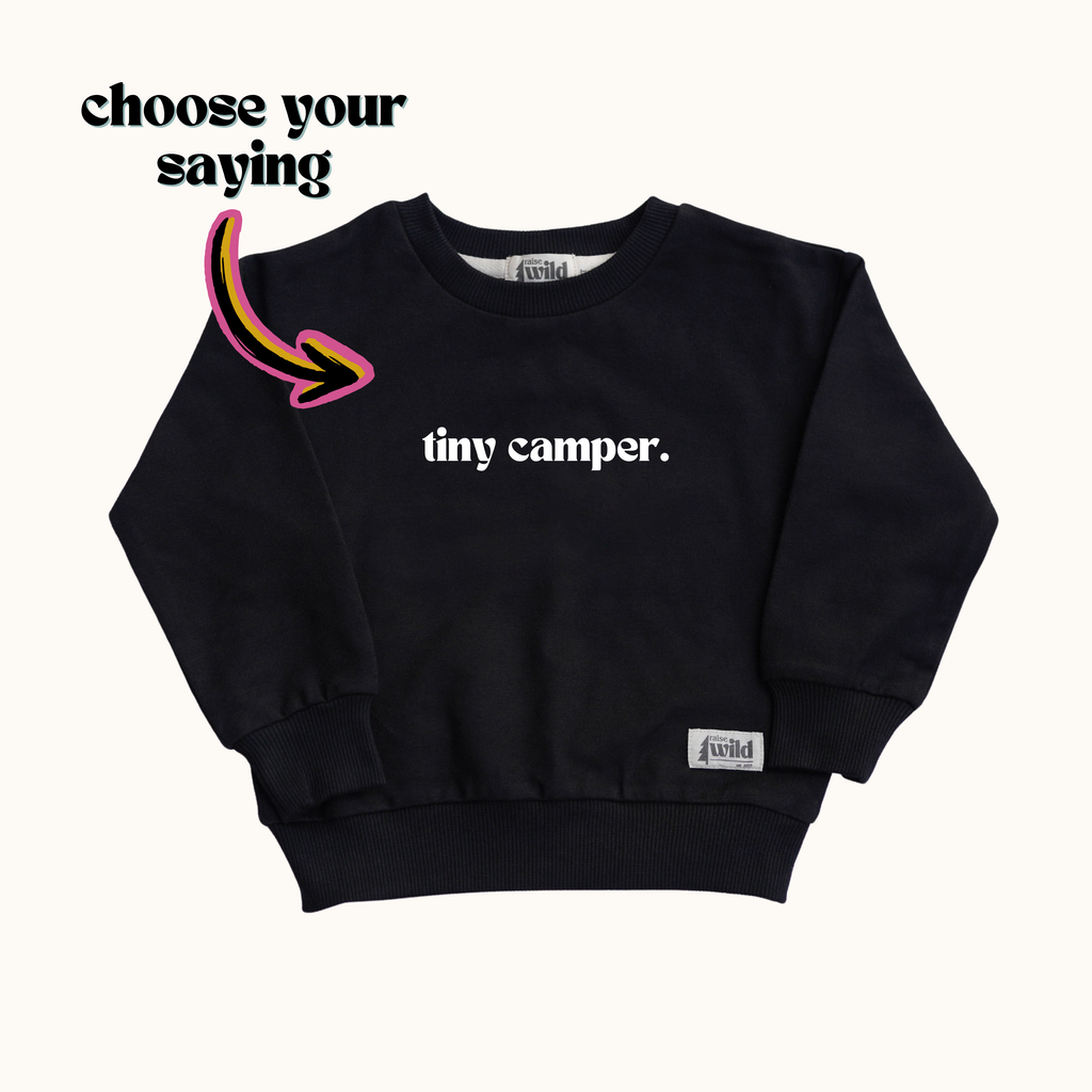 Kid's Organic Pullover in Black, Choose your adventure - 95% Cotton