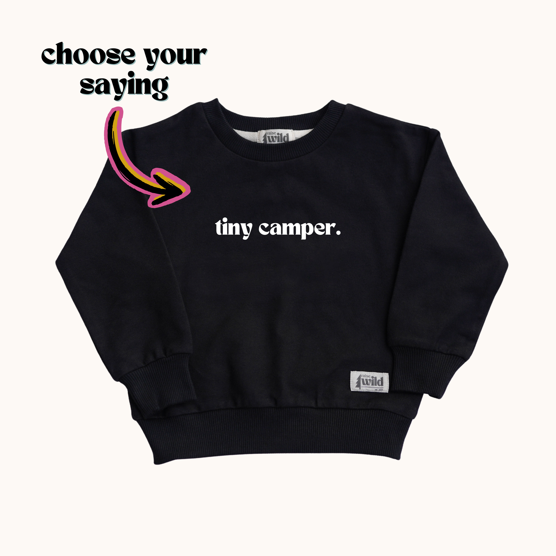 Kid's Organic Pullover in Black, Choose your adventure - 95% Cotton