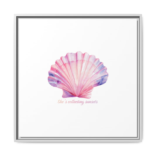 Pink Watercolor Seashell Framed Canvas Print — Coastal Beach Wall Art