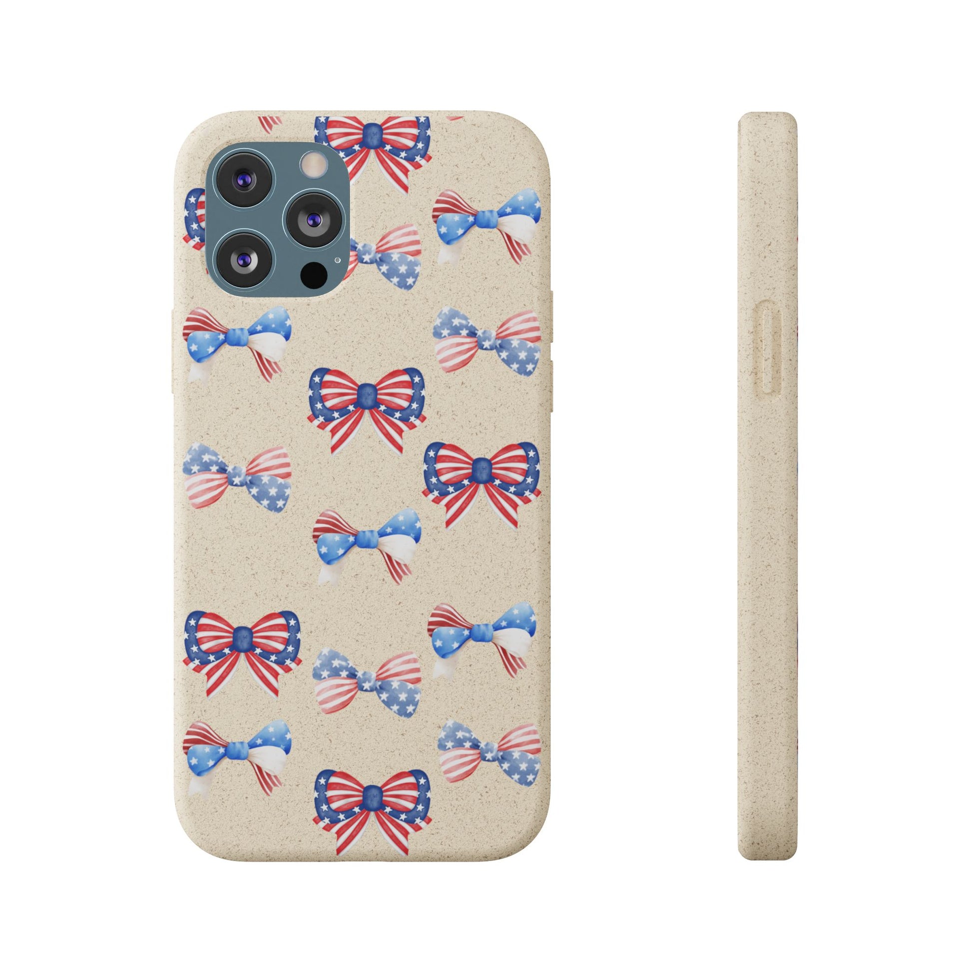 Red, White & Blue Bow Phone Case, Eco-Friendly Cell Phone Cover, Patriotic Biodegradable Case, USA Independence Day Gift, Summer Celebration - The Peony Haus