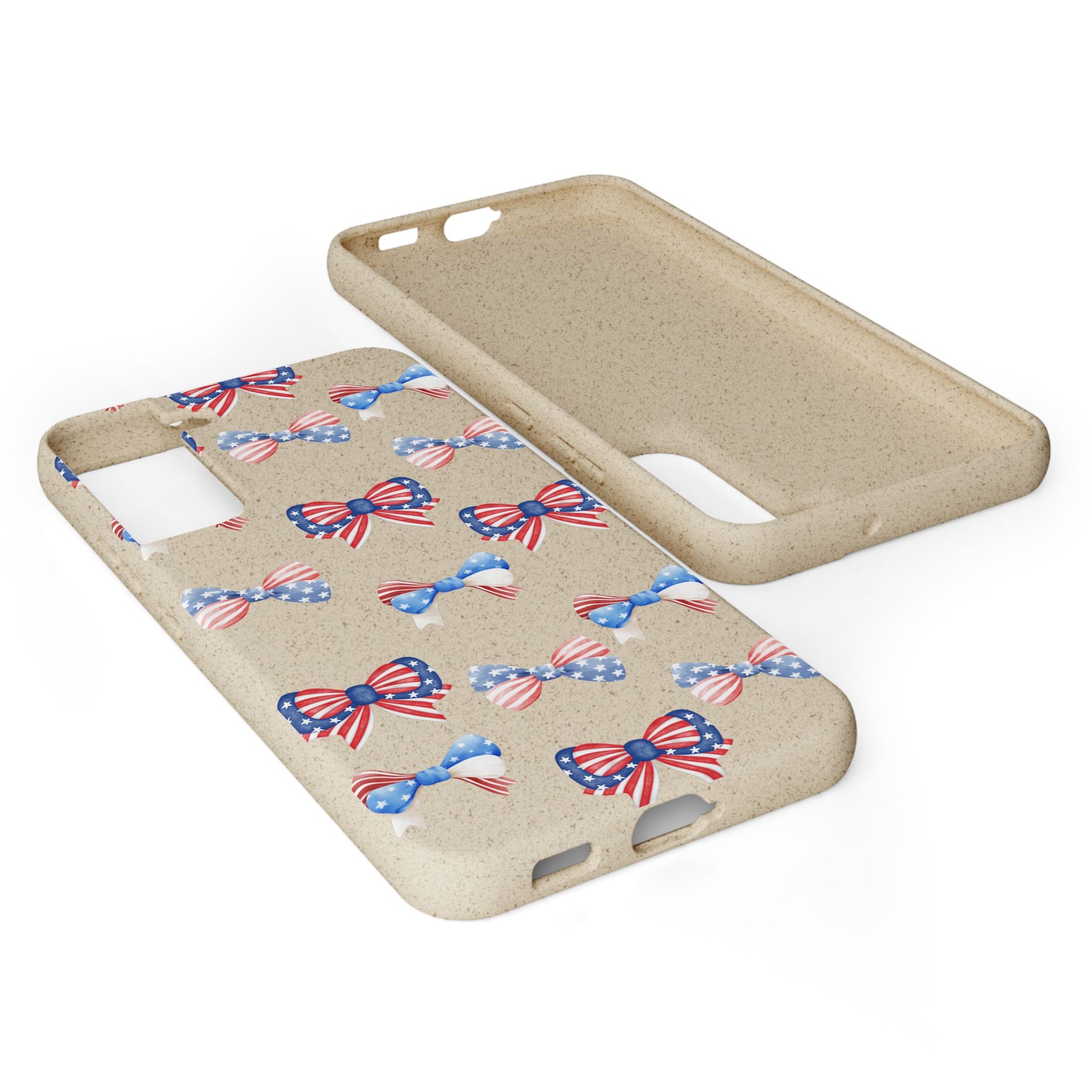 Red, White & Blue Bow Phone Case, Eco-Friendly Cell Phone Cover, Patriotic Biodegradable Case, USA Independence Day Gift, Summer Celebration - The Peony Haus