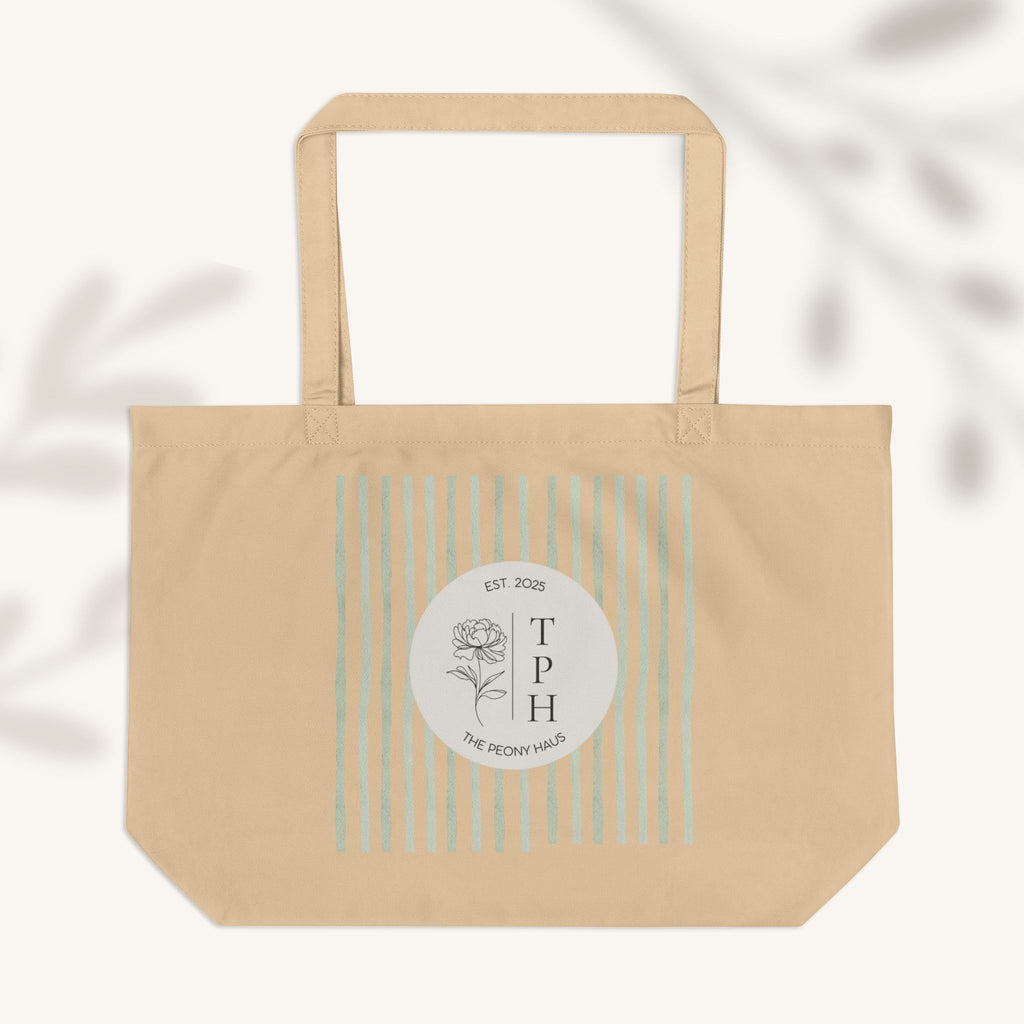 Large Eco Tote Bag | Floral and Stripes Design by The Peony Haus