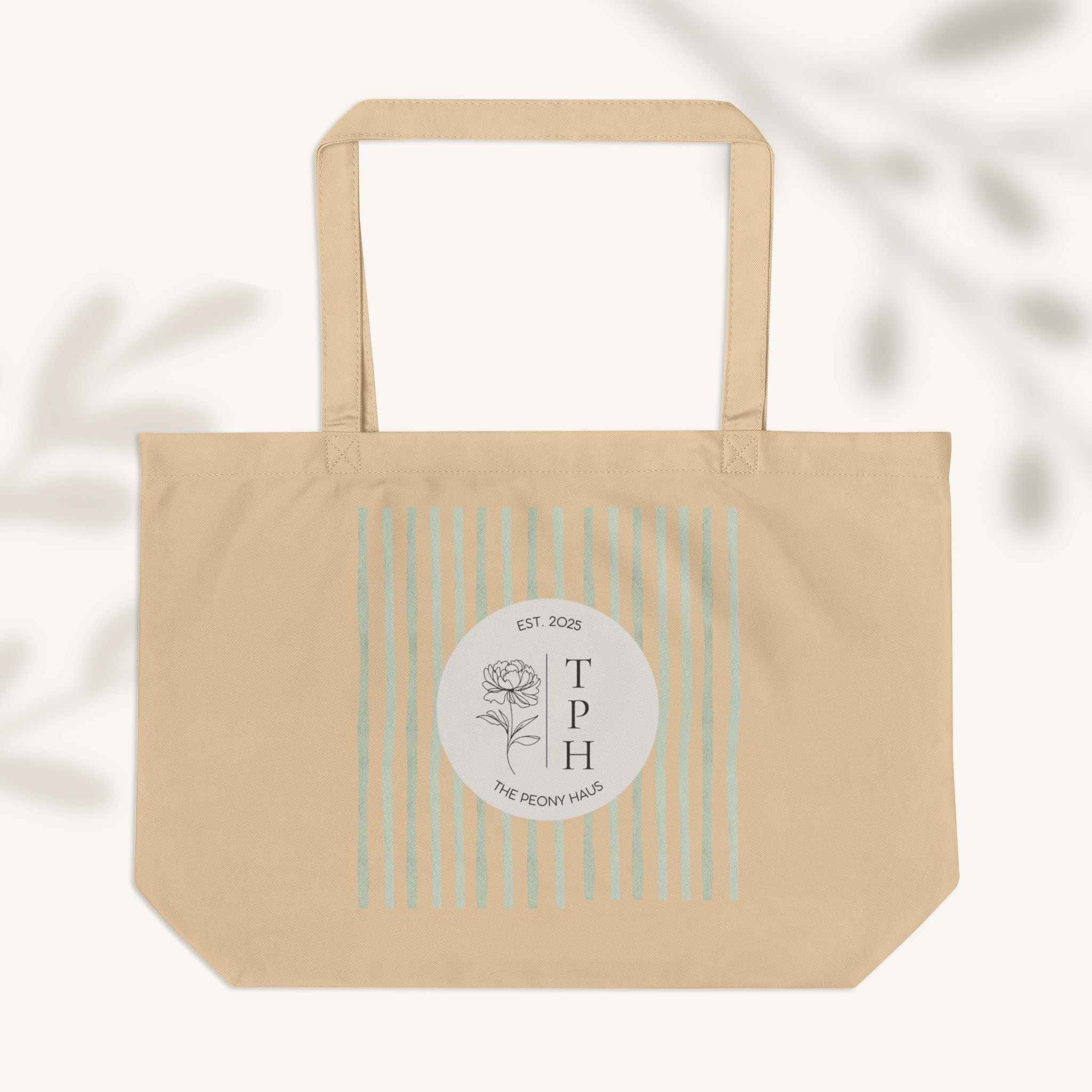 Large Eco Tote Bag | Floral and Stripes Design by The Peony Haus
