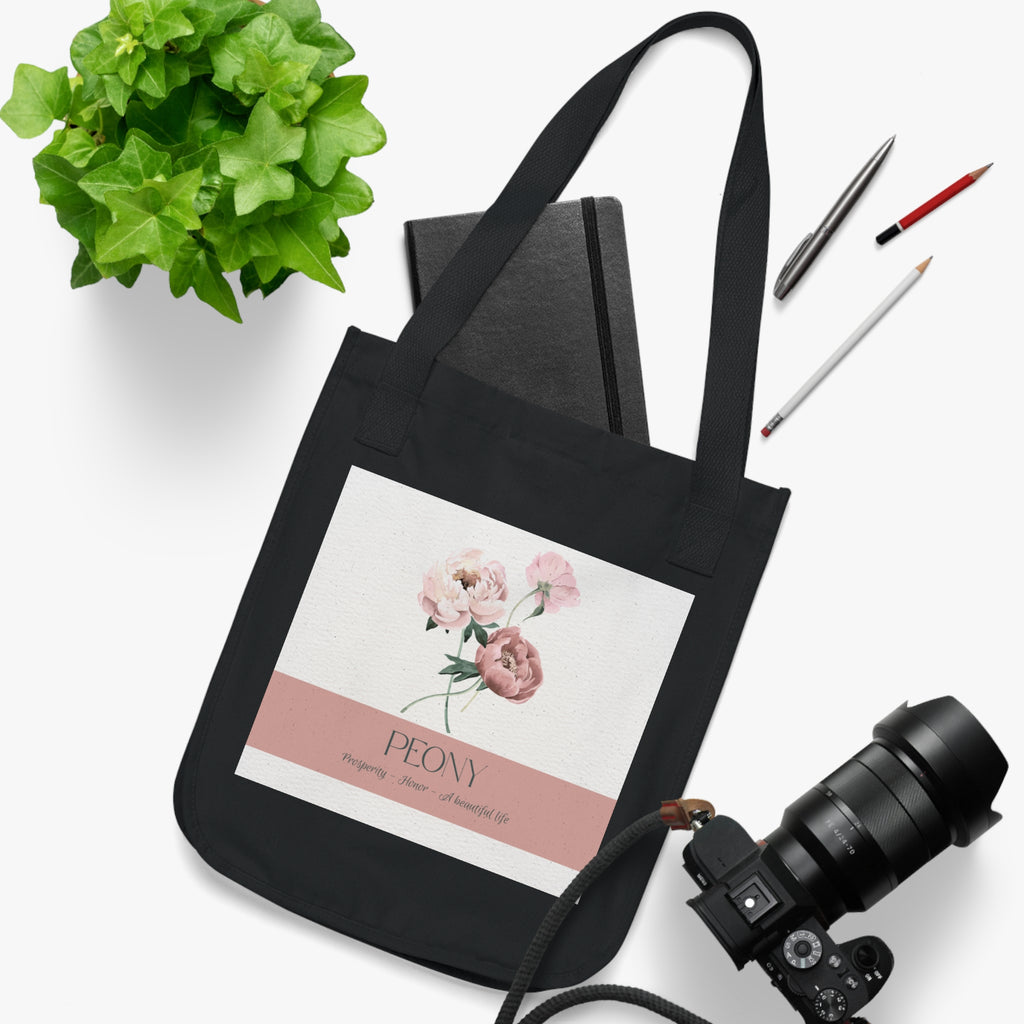 Organic Canvas Tote Bag with Floriography Peony Design by The Peony Haus - The Peony Haus