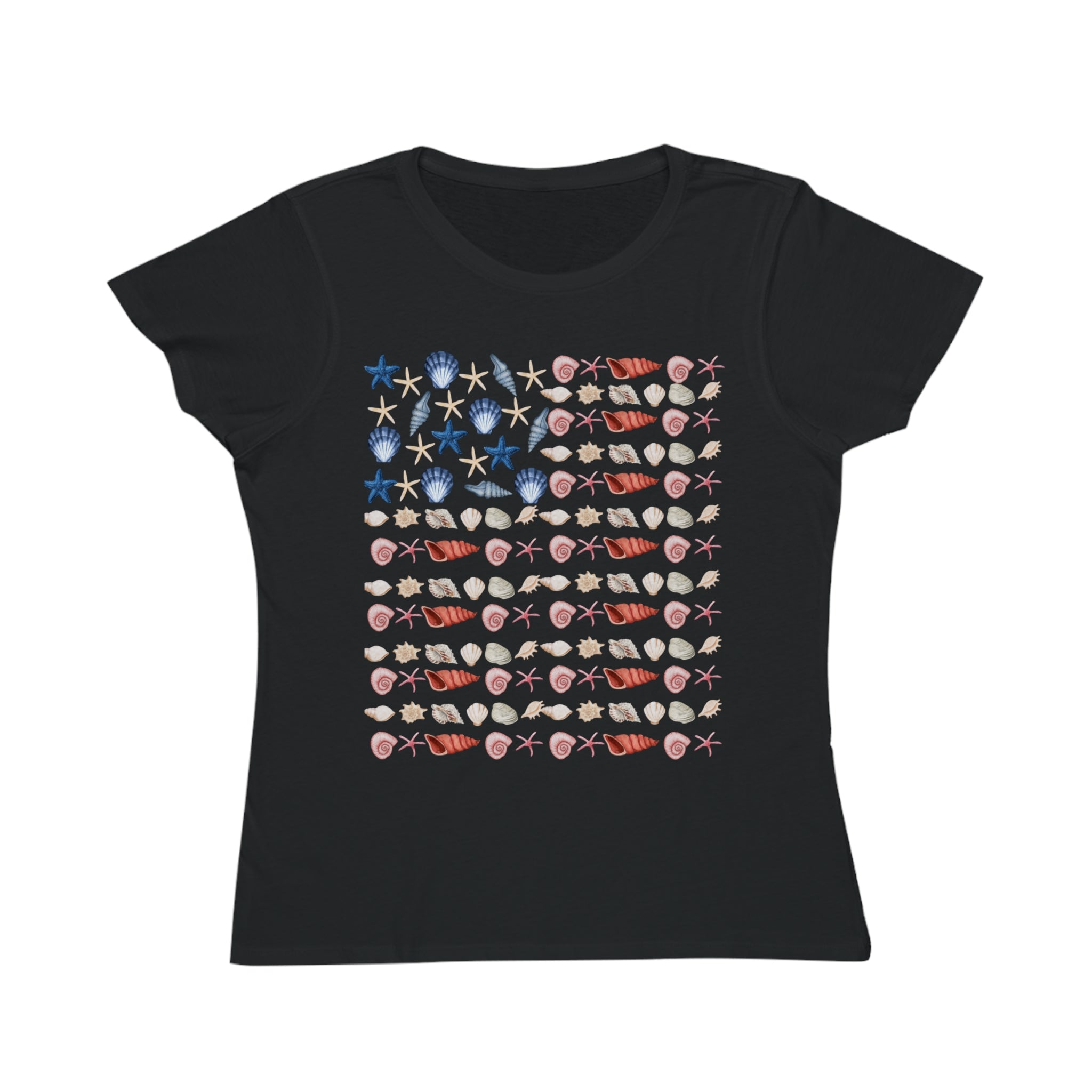 Shell Flag Patriotic Organic Women's T-Shirt - Casual, Comfortable Tee for Independence Day, Summer Parties, or Everyday Wear