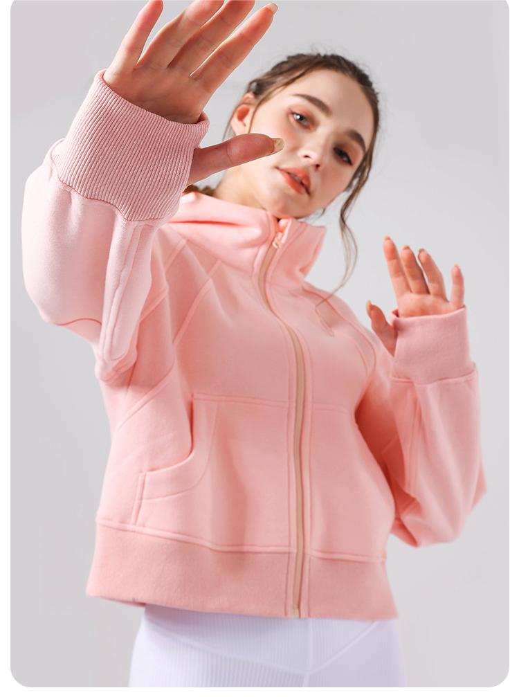 Yoga Hooded Sweater Thick Loose Casual Full Zipper Sports Jacket