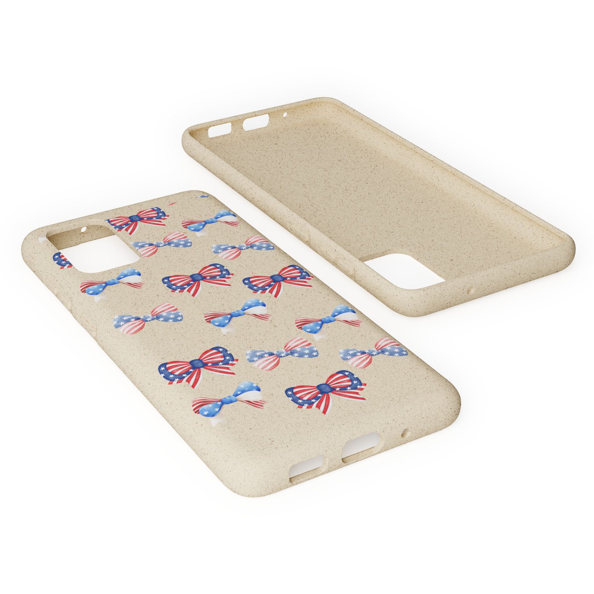 Red, White & Blue Bow Phone Case, Eco-Friendly Cell Phone Cover, Patriotic Biodegradable Case, USA Independence Day Gift, Summer Celebration - The Peony Haus