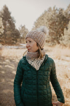 Pearl Gray Merino Wool Ribbed Knit Hat with Faux Fur Pom Pom