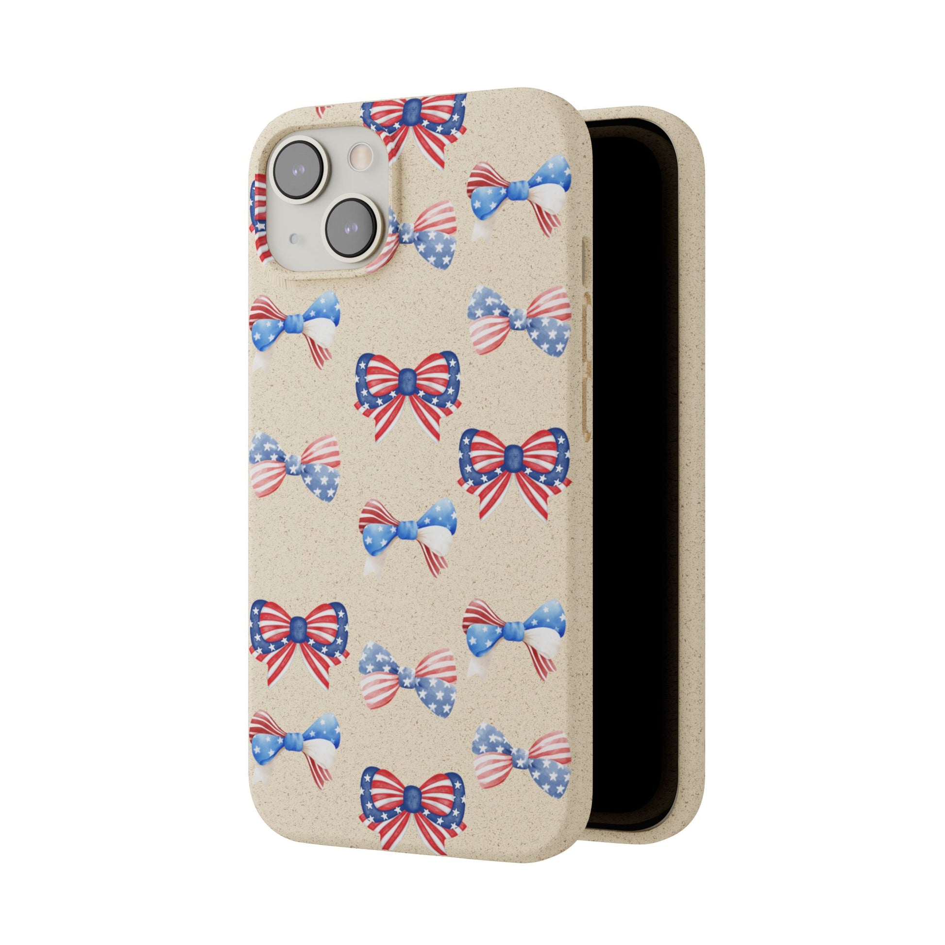 Red, White & Blue Bow Phone Case, Eco-Friendly Cell Phone Cover, Patriotic Biodegradable Case, USA Independence Day Gift, Summer Celebration - The Peony Haus