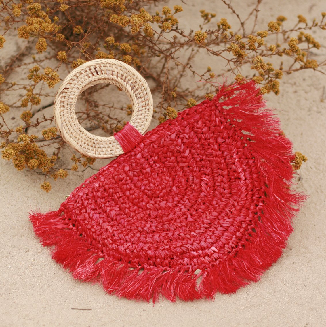 Warrior Raffia Straw Bag in Red - The Peony Haus