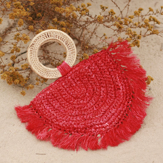 Warrior Raffia Straw Bag in Red - The Peony Haus