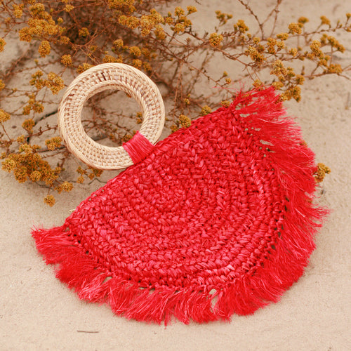 Warrior Raffia Straw Bag in Red - The Peony Haus
