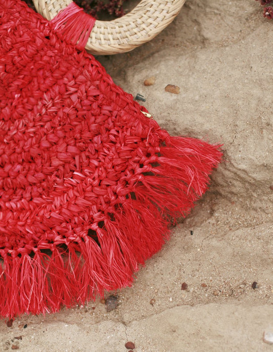 Warrior Raffia Straw Bag in Red - The Peony Haus